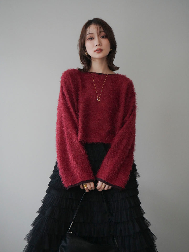 [予約]バイカラー2WAYシャギーニットカーディガン/red
