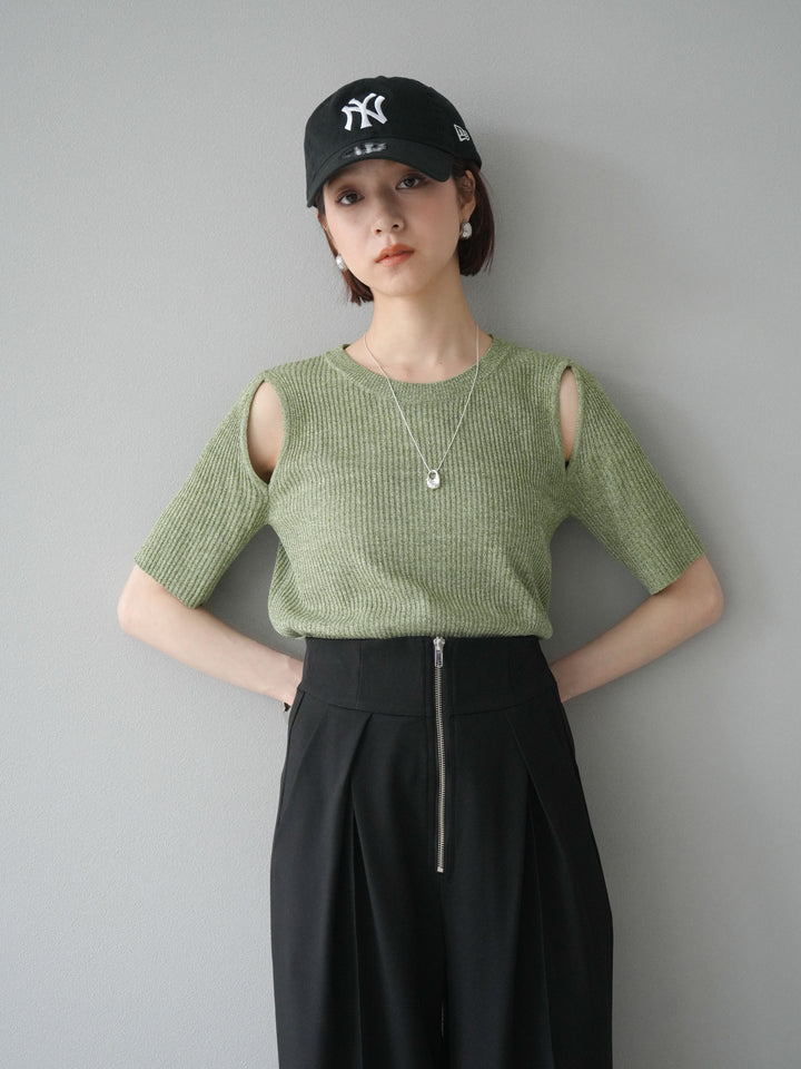 [予約]MIXニットショルダースリットプルオーバー/グリーン