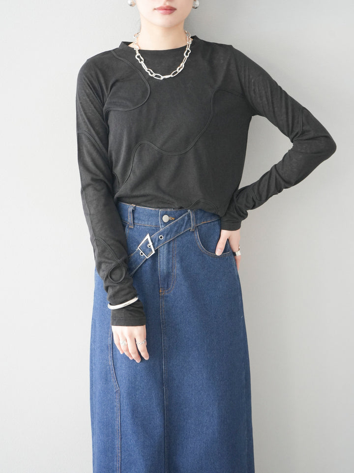 [預購] 繩繡透視長袖T卹 / 黑色