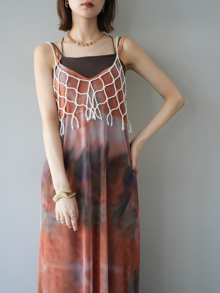[予約タイダイ柄シアーキャミワンピース/オレンジ