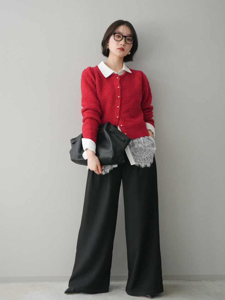 [予約]ウエストレースタックワイドパンツ/black