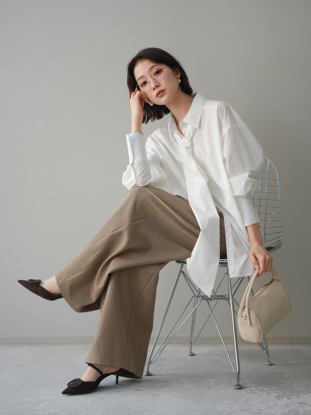 [SET]ボウタイ付オーバーシャツ+選べるアクセセット(2set)