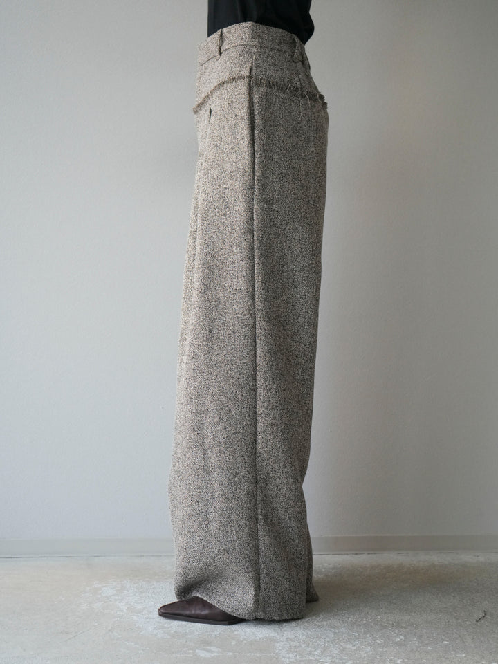 [予約]ウエストフリンジツイードワイドパンツ/ブラウン