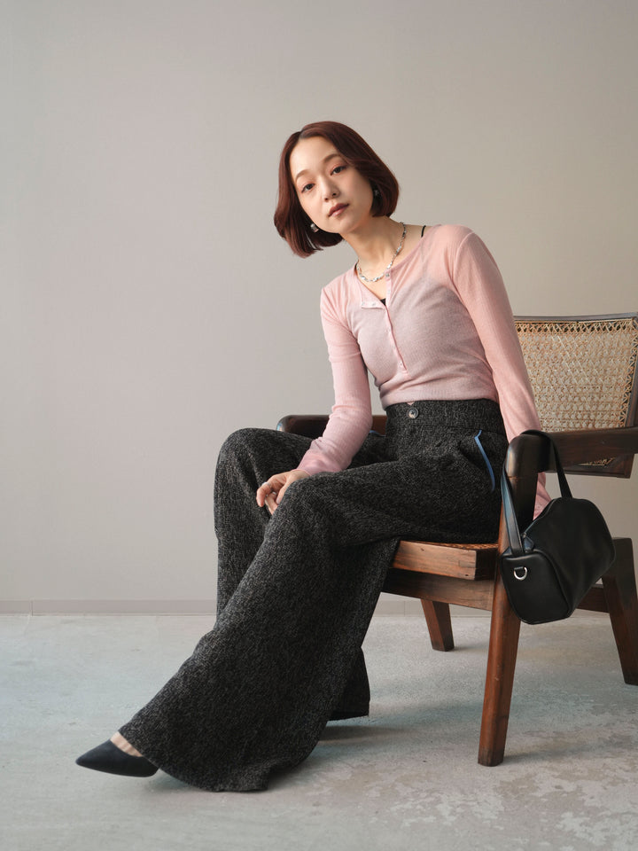 [予約]シアーリブヘンリーネックロンT/pink