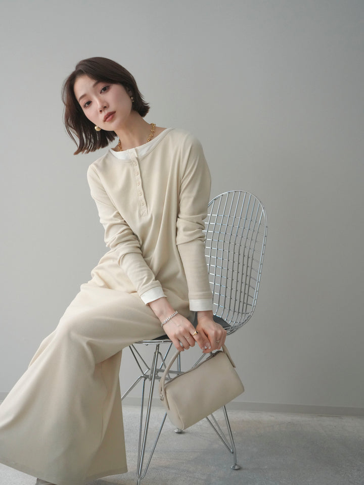 [SET]配色レイヤードヘンリーネックカットリブワンピース+配色レイヤードヘンリーネックカットリブワンピース(2set)