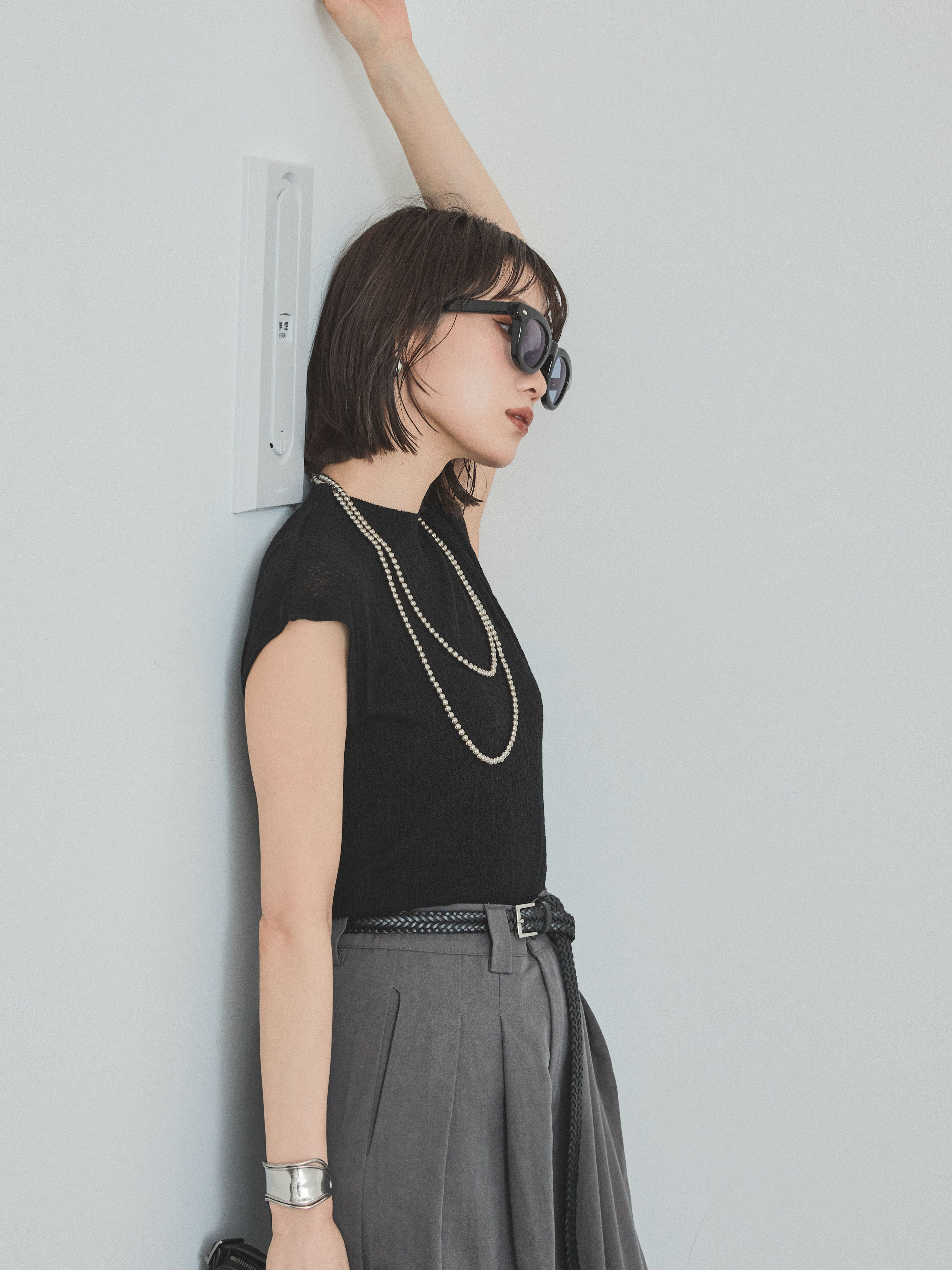 SET]フレンチスリーブシアーニットトップス+フレンチスリーブ