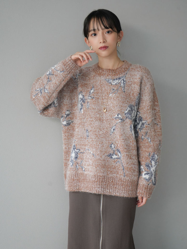 [預訂] 花提花金銀絲針織套頭衫/棕色