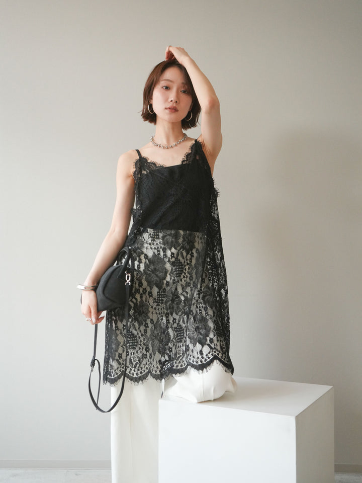 [予約]総レースチュニックキャミソール/black
