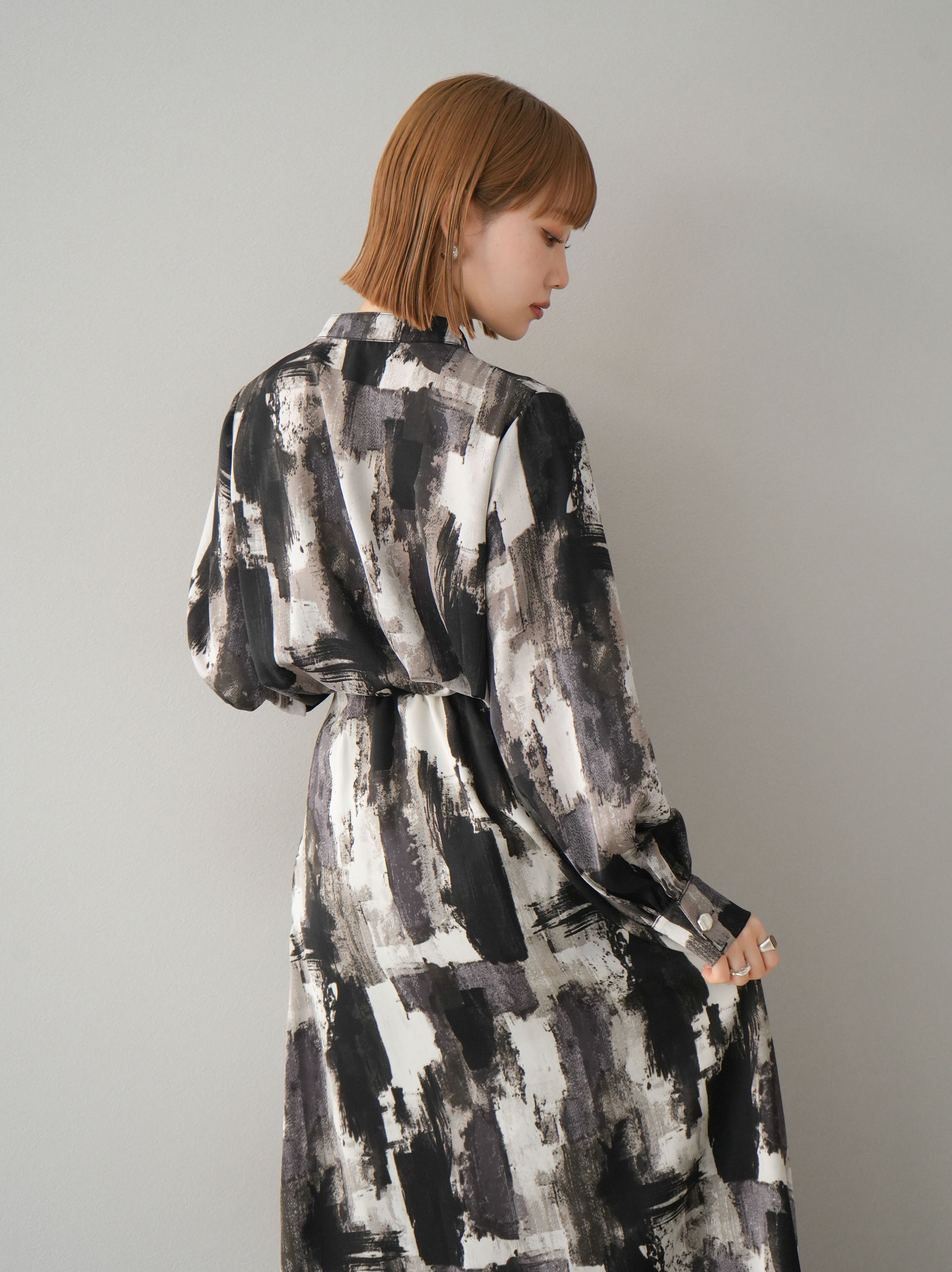 SET]ペイント柄ボリュームスリーブシャツ+ペイント柄フレア