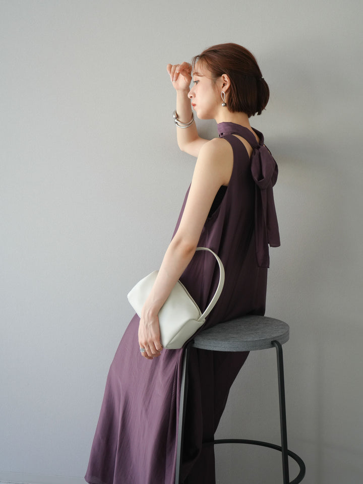 [予約]シアーホルターバックオープンワンピース/ボルドー