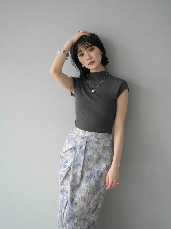 [予約]シアー切替ストレッチトップス/チャコール