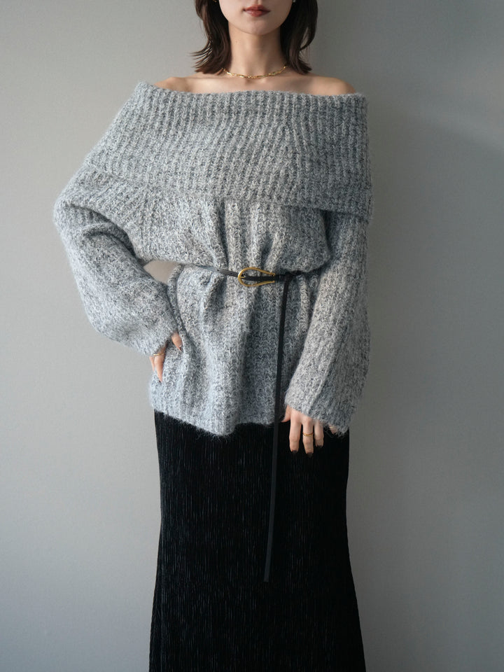 [予約]オフショルミックスニットプルオーバー/gray