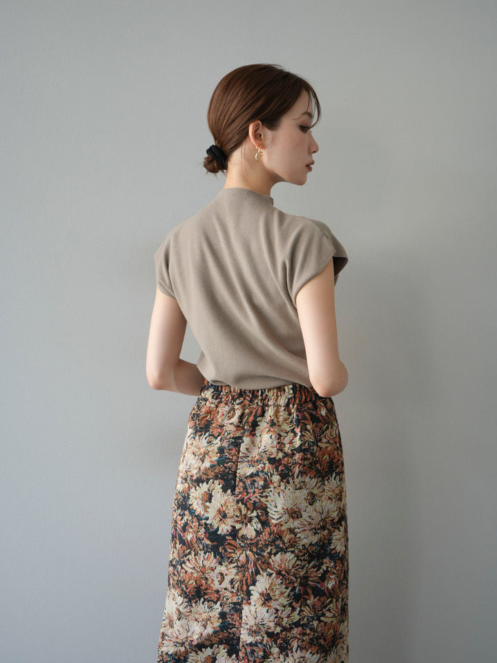 [SET]プチネックフレンチニットトップス+ゴブランフロントジップタイトスカート(2set)