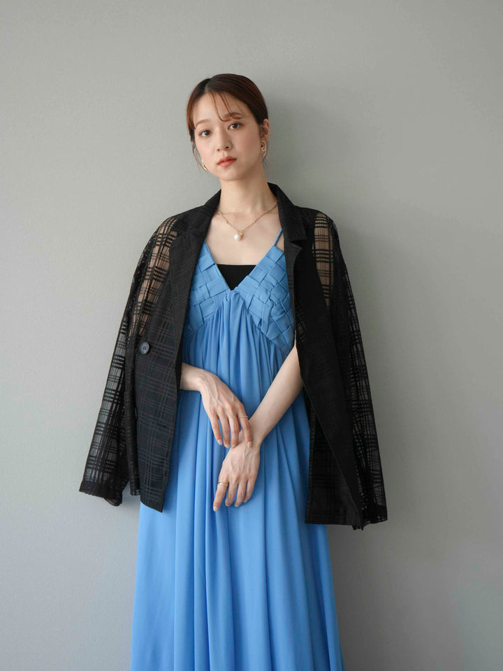 [予約]編み込みデザインシフォンワンピース/ブルー