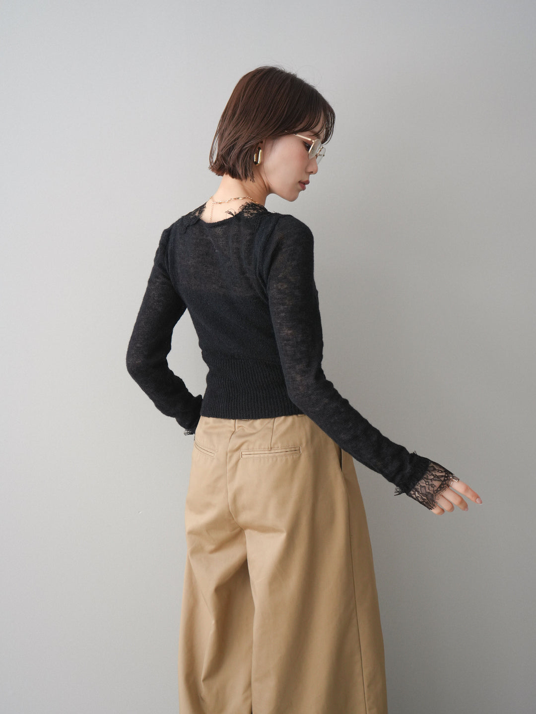 [予約]モヘアタッチレースニットカーディガン/black