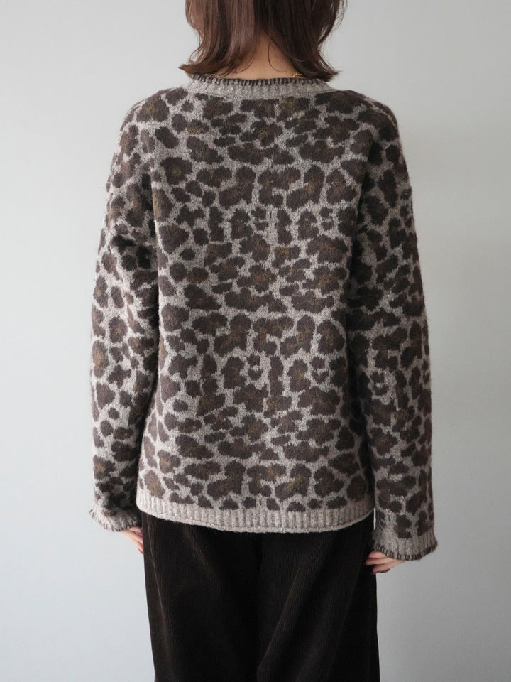 [予約]アニマル柄ステッチニットカーディガン/khaki