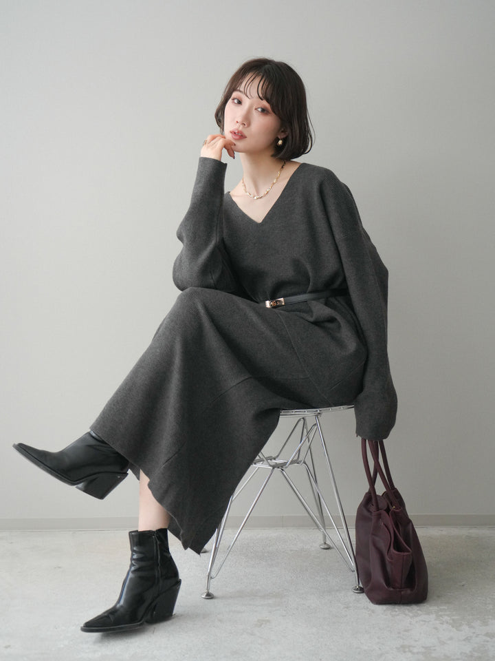 [SET]ベルト付Vネックニット＆スカートSET UP+選べるアクセセット(2set)