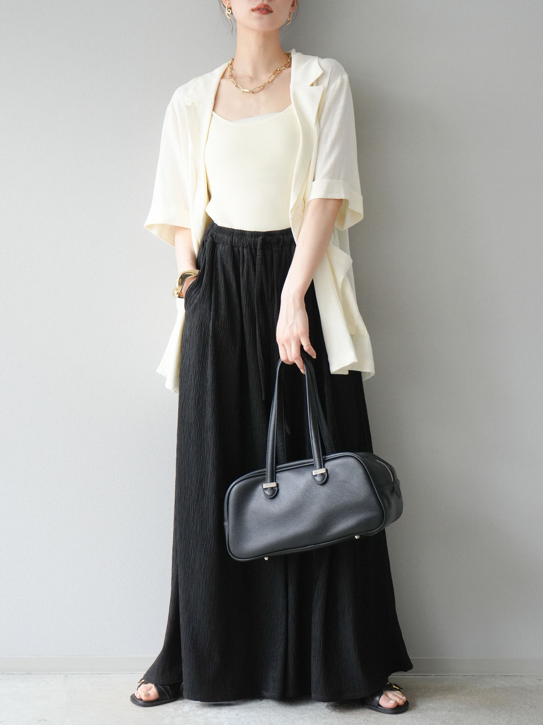 [予約]楊柳バギーパンツ/ブラック