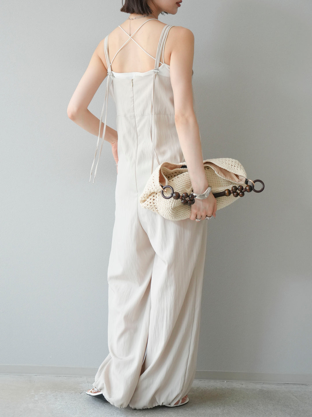 [予約]リネンライクビスチェデザインサロペット/エクリュ