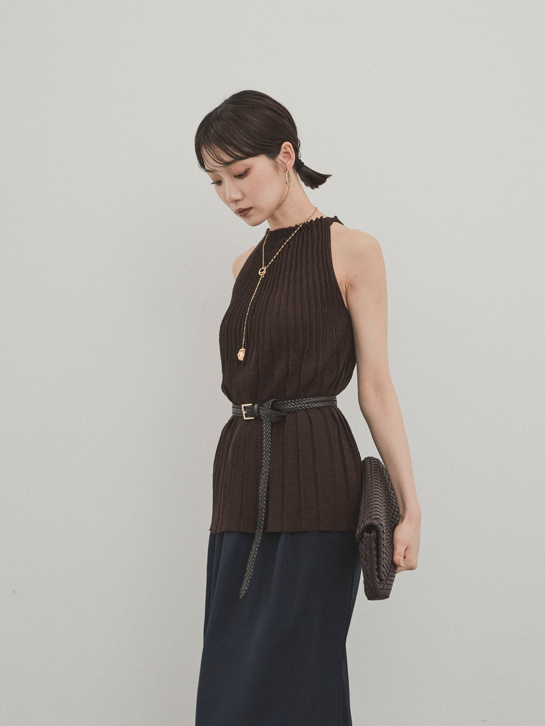 [SET]プリーツニットキャミソール+リラックスナロースカート(2set)