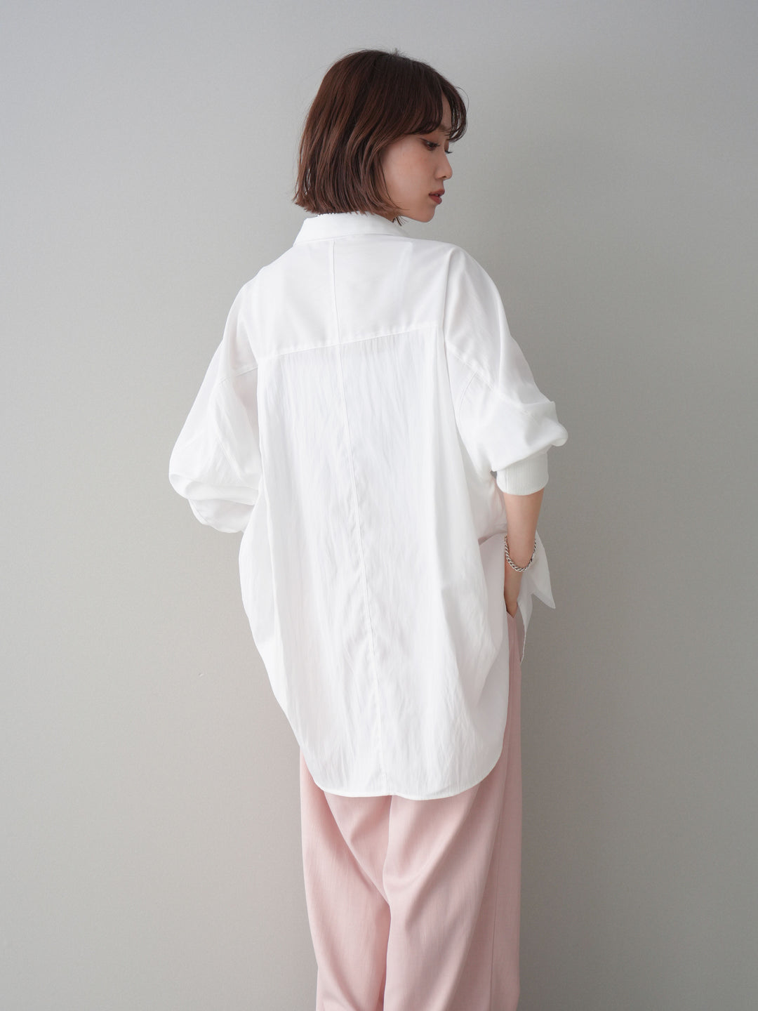 [予約]リブカフスアシンメトリーZIPデザインオーバーシャツ/offwhite