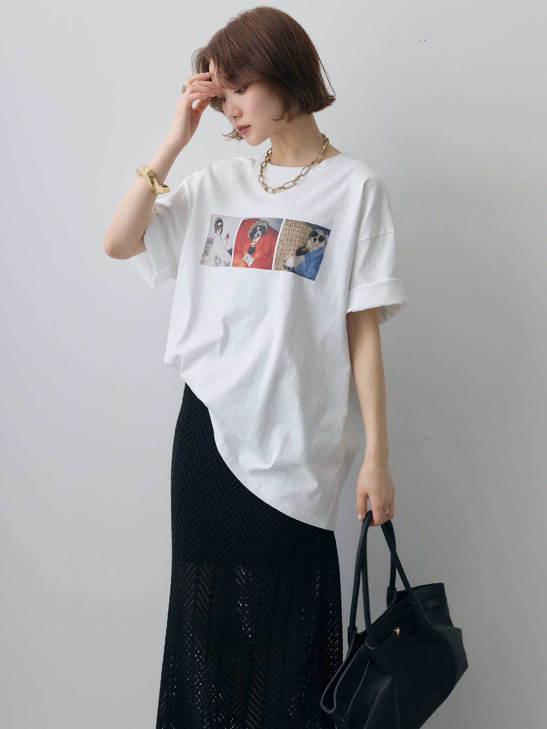 [SET]スリードッグフォトボックスTEE+クロシェシアーセミフレアスカート(2set)