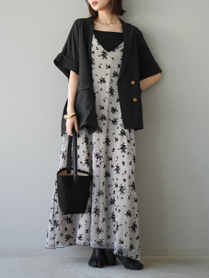 [套裝] 植絨薄紗層疊天鵝絨吊帶連身裙 + 金色紐帶半夾克 (2 套)