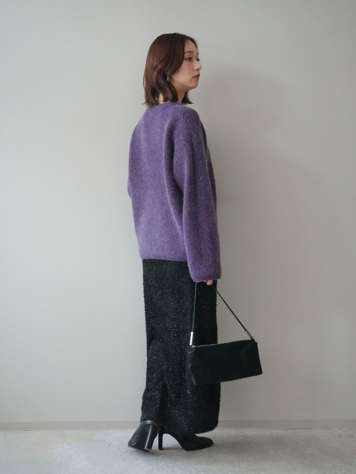 [SET]アンゴラタッチクルーネックニットプルオーバー+ラメシャギーフロントジップスカート(2set)