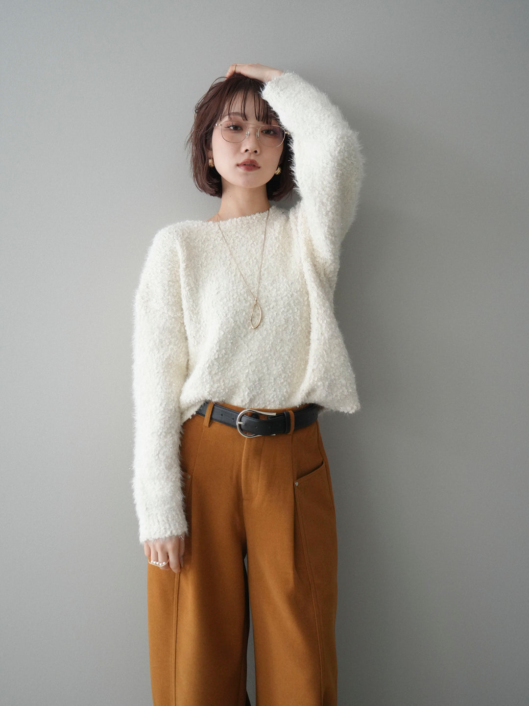 [予約]モールラメミックスヤーンニットプルオーバー/ivory