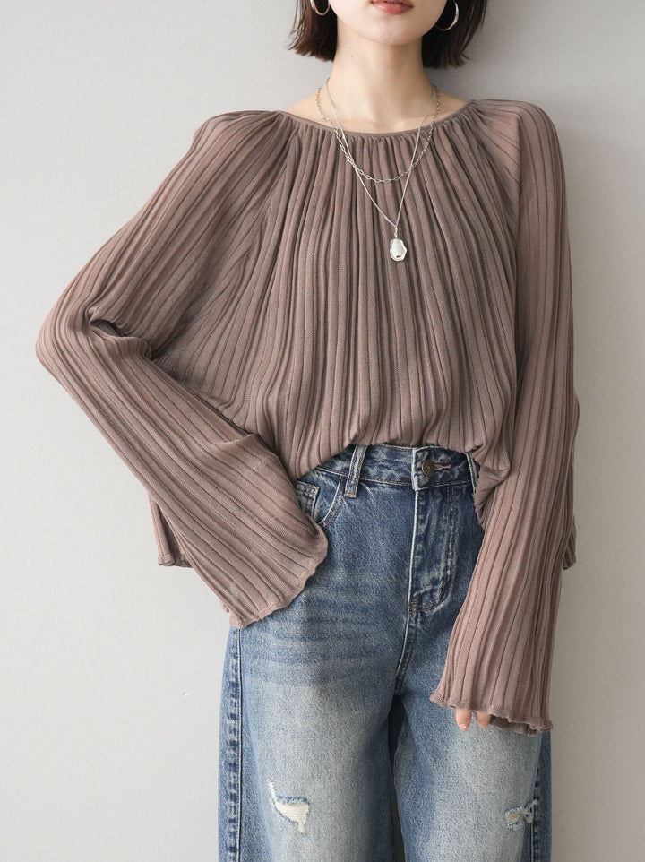 [SET]プリーツシアーフレアスリーブニットトップス+プリーツシアーフレアスリーブニットトップス(2set)