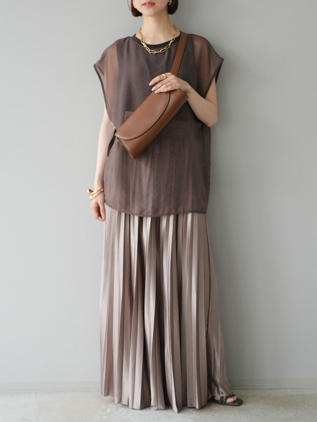 [予約]シアーレイヤードトップス/ダークブラウン