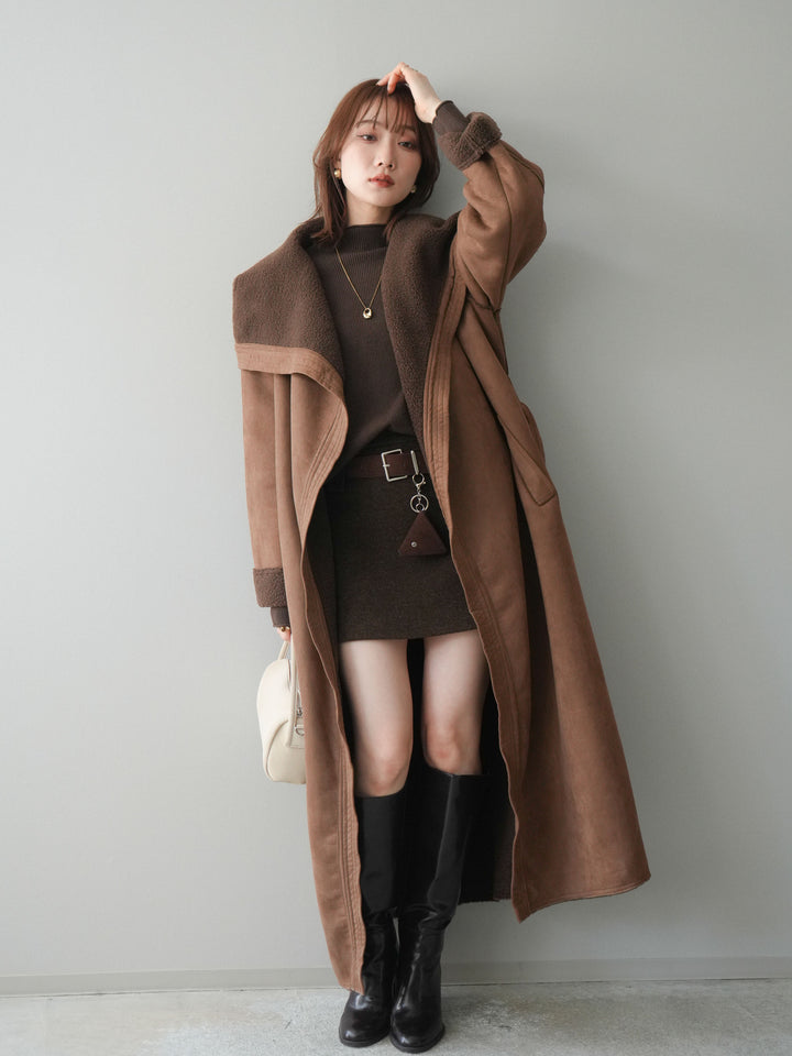 [予約]ウールタッチベルト付ミニスカート/brown