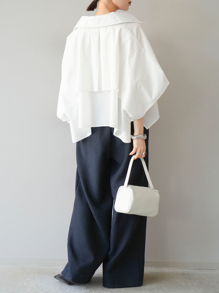 [SET]ポンチョショートシャツ+リネンライクイージーワイドパンツ(2set)