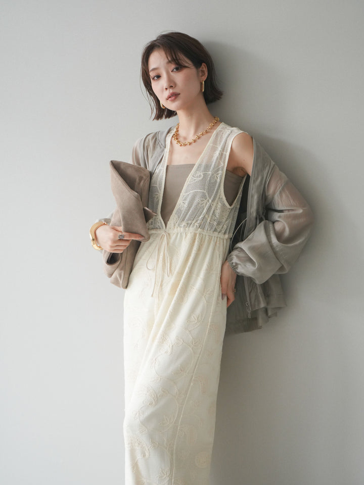 [SET]レース刺繍サロペット+ドロストシアーブルゾン(2set)