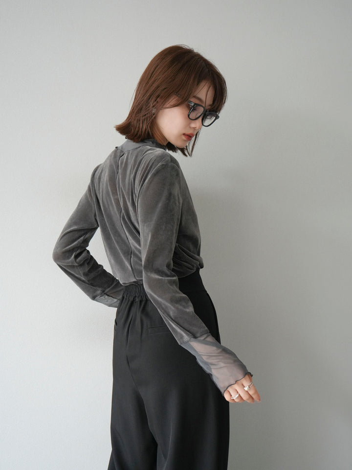 [予約]シアー切替ベロアトップス/チャコール