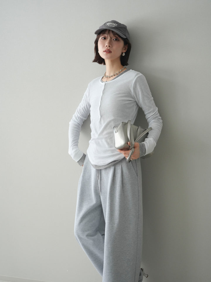 [予約]シアーリブヘンリーネックロンT/white