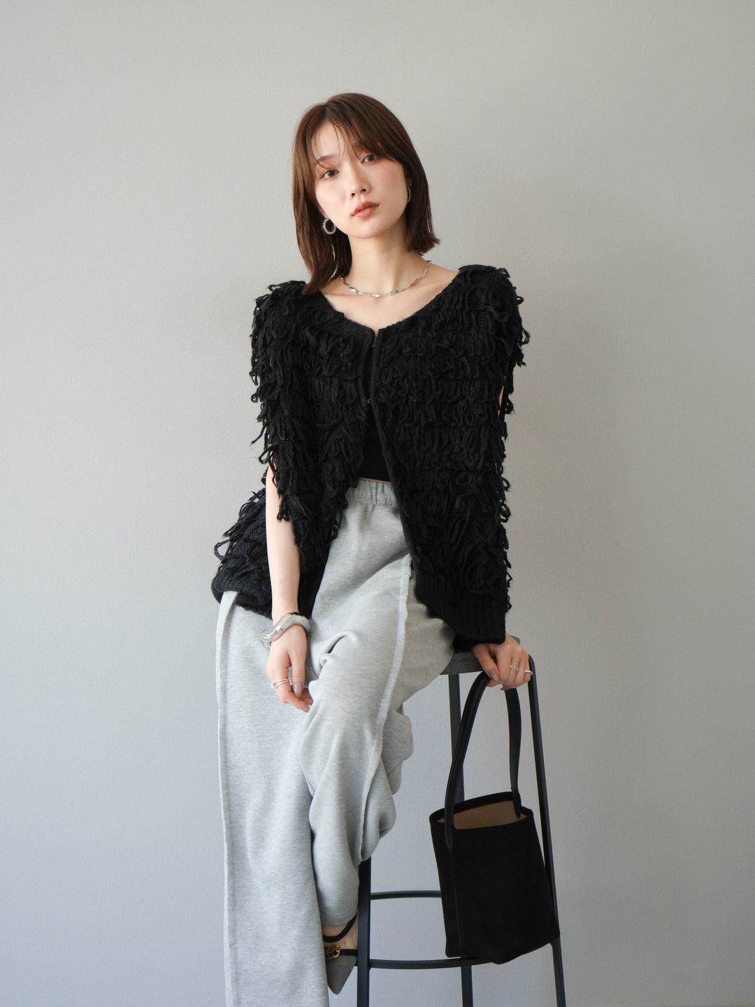 [予約]ループデザインベスト/ブラック