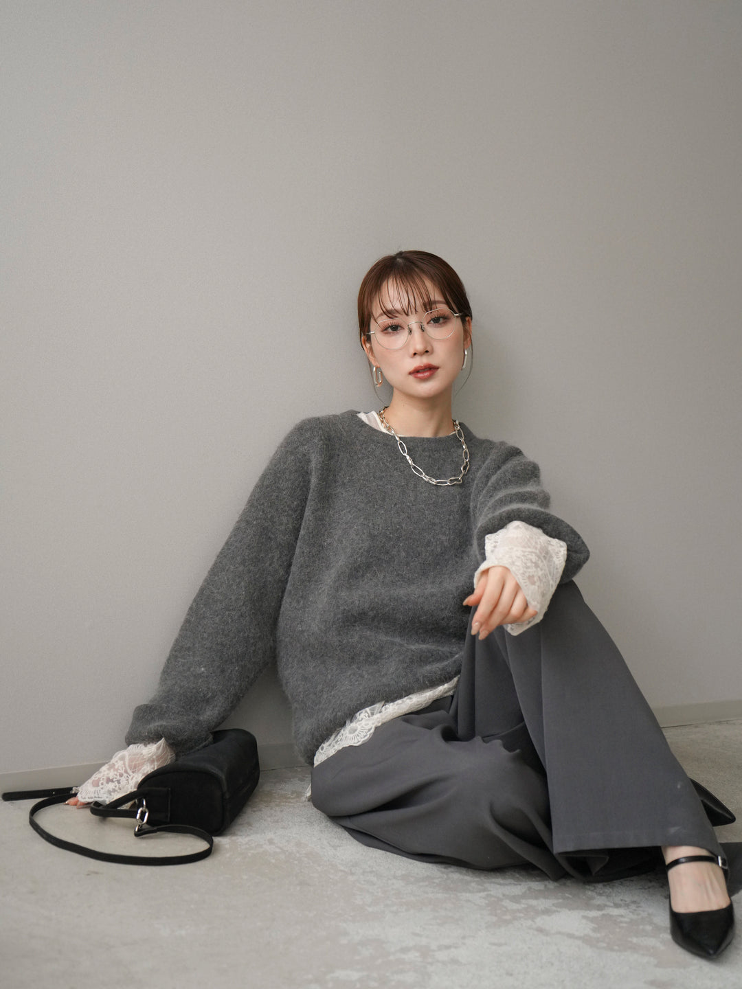 [予約]アンゴラタッチクルーネックニットプルオーバー/gray