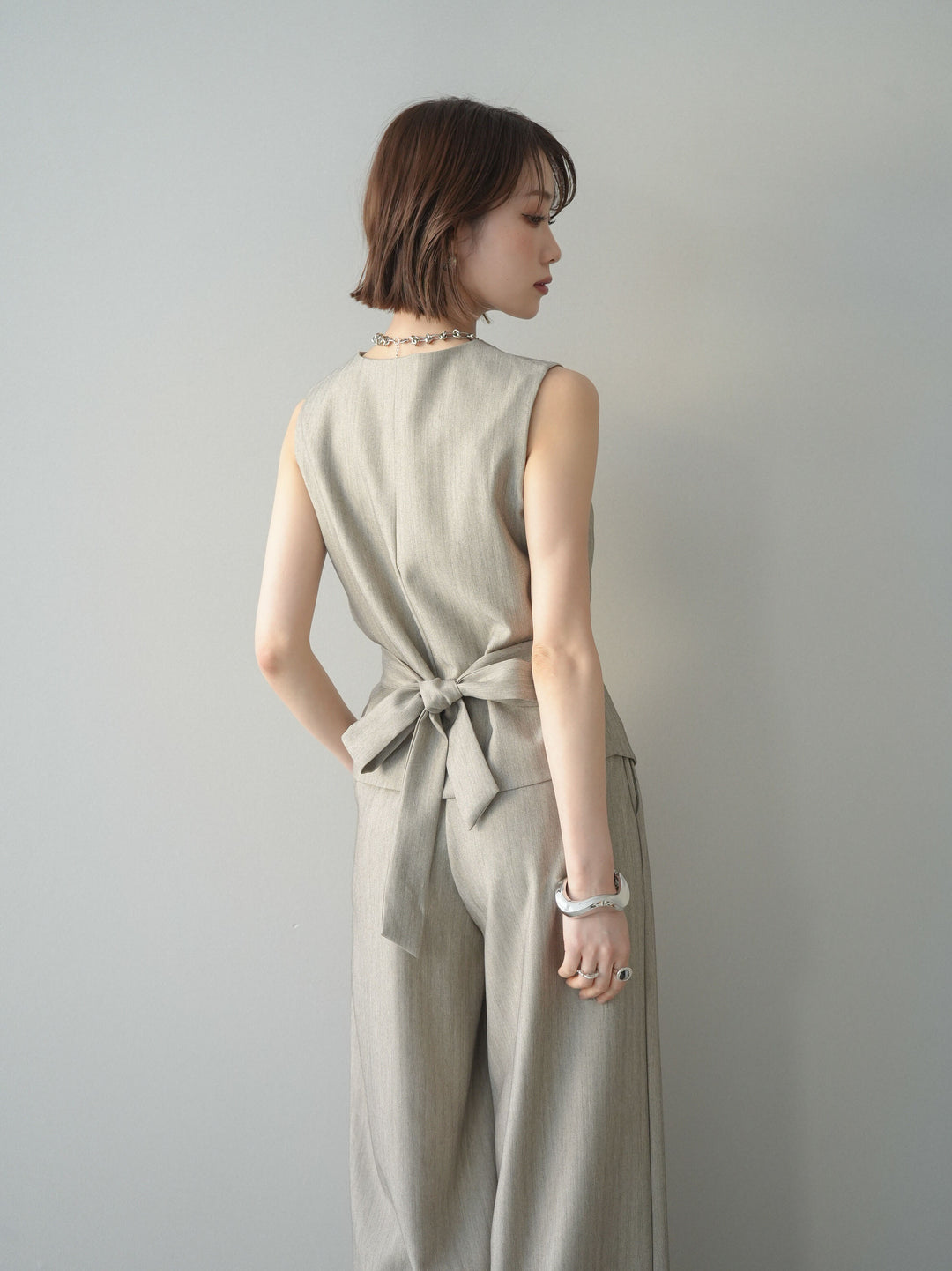 [予約]サイド切替ヘリンボーンベスト/beige