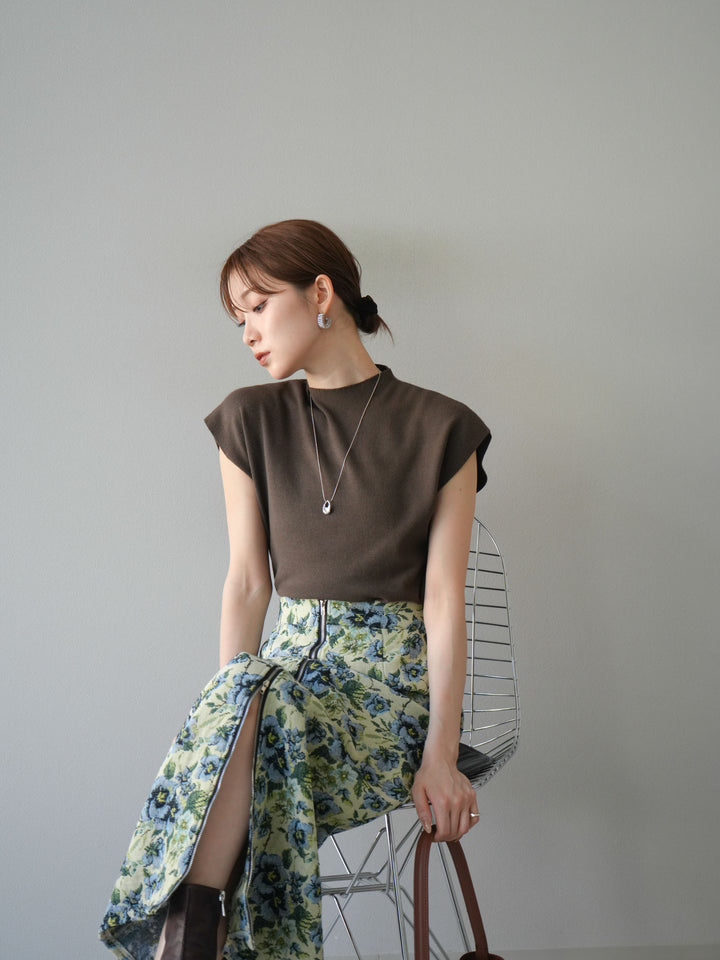 [予約]プチネックフレンチニットトップス/ブラウン