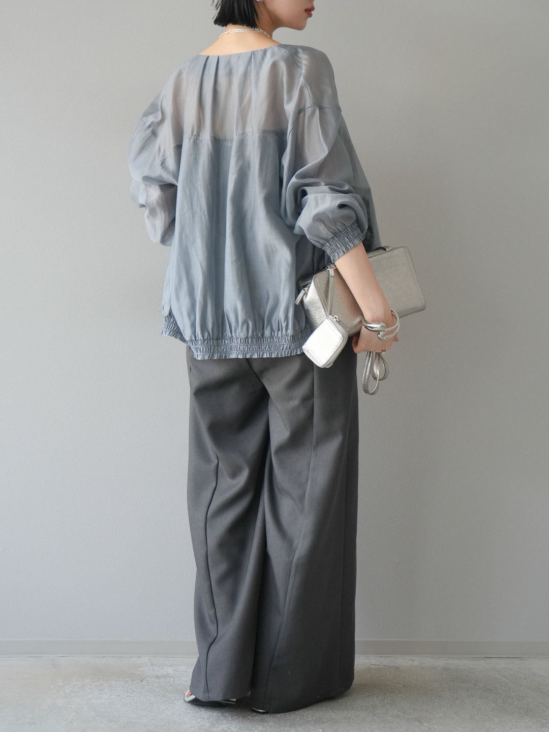 [SET]タックデザインシアーブルゾン+ヘザーツイルベルト付ベアサロペット(2set)