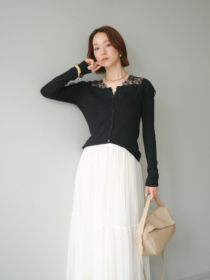 [SET]ショルダーレースニットカーディガン+ショルダーレースニットカーディガン(2set)