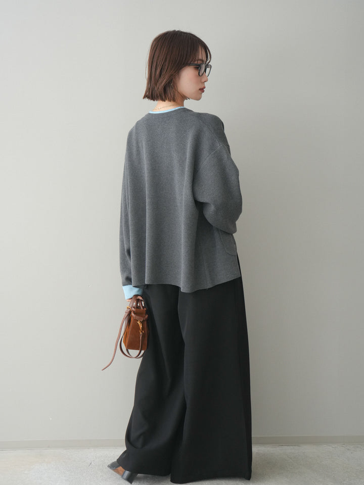 [SET]バイカラーオーバーニットカーディガン+タックベルトループワイドパンツ(2set)