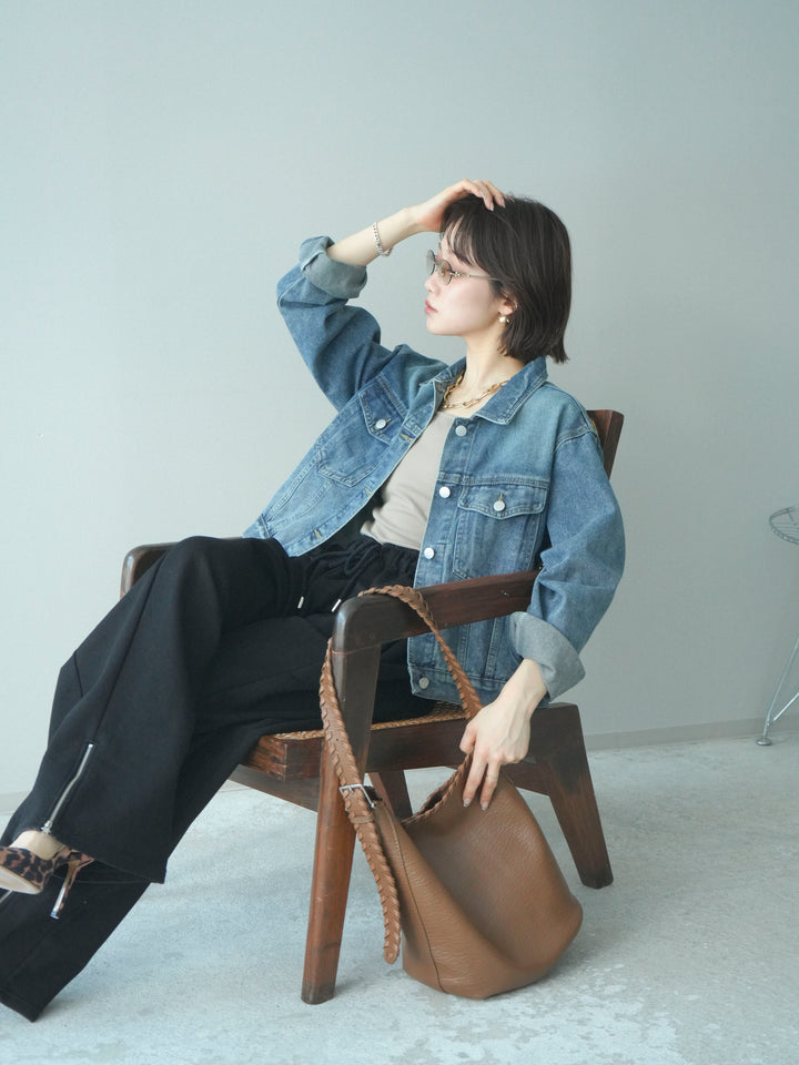 [予約]配色ステッチデニムジャケット/lightblue