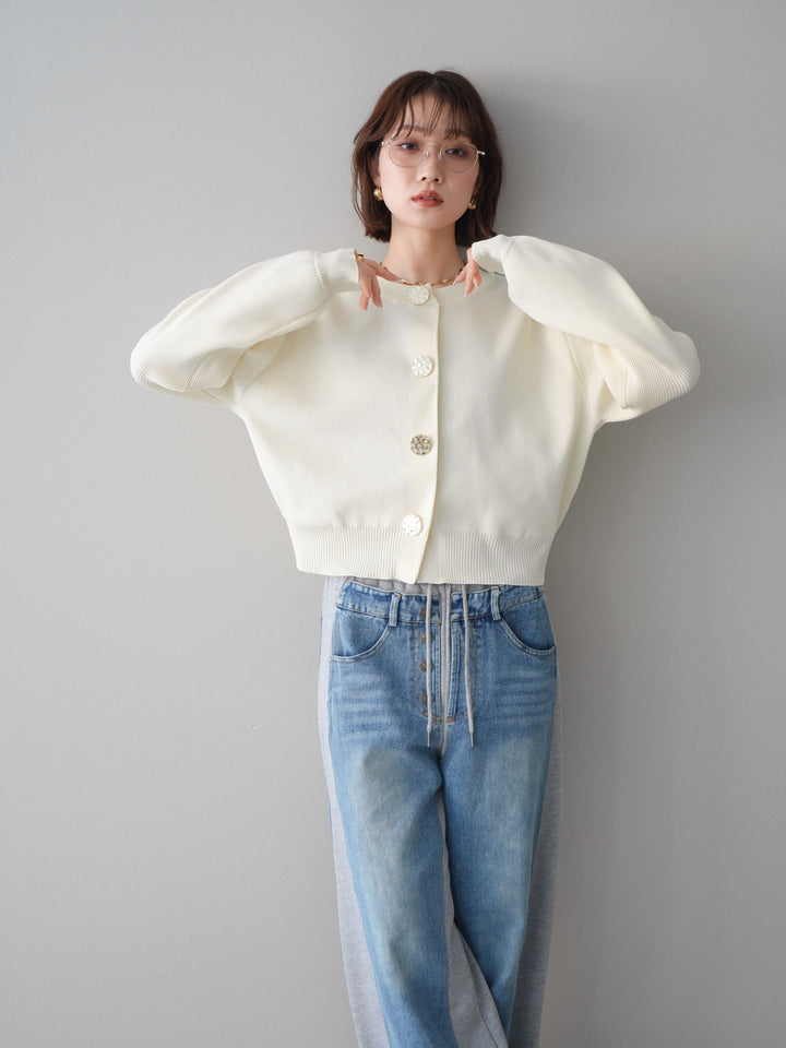 [SET]メタルボタンクルーネックニットカーディガン+選べるアクセセット(2set)