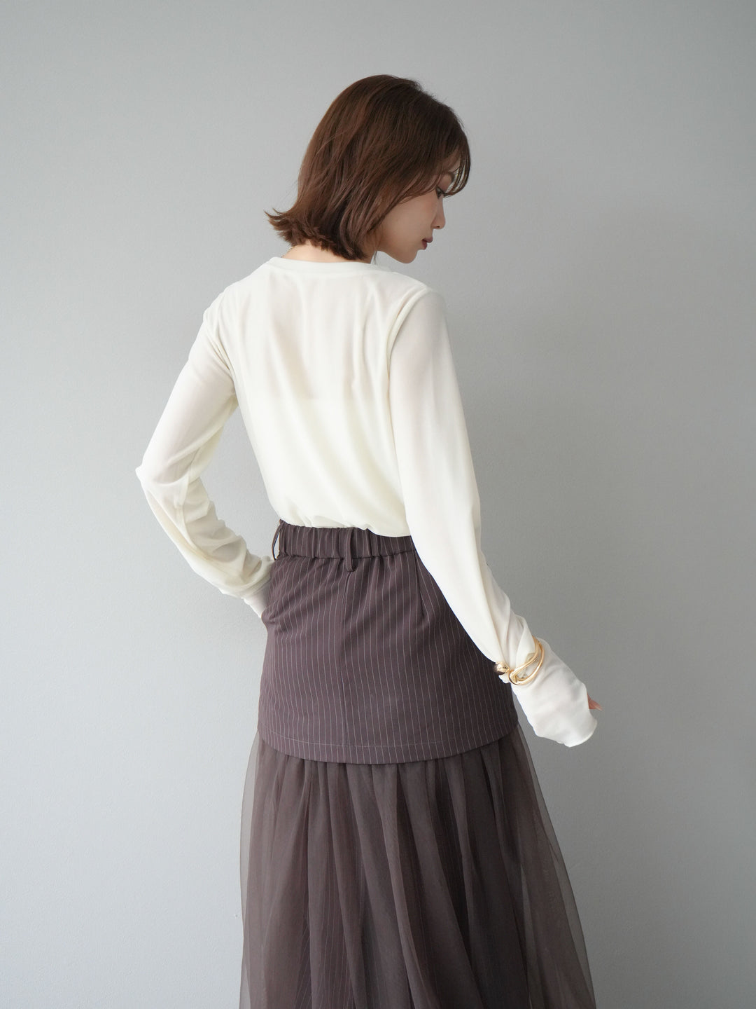 [予約]シアーベロアフィンガーホールトップス/アイボリー