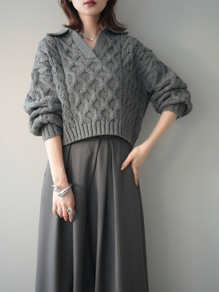 [SET]バルキーケーブルクロップド開襟プルオーバー+選べるアクセセット(2set)