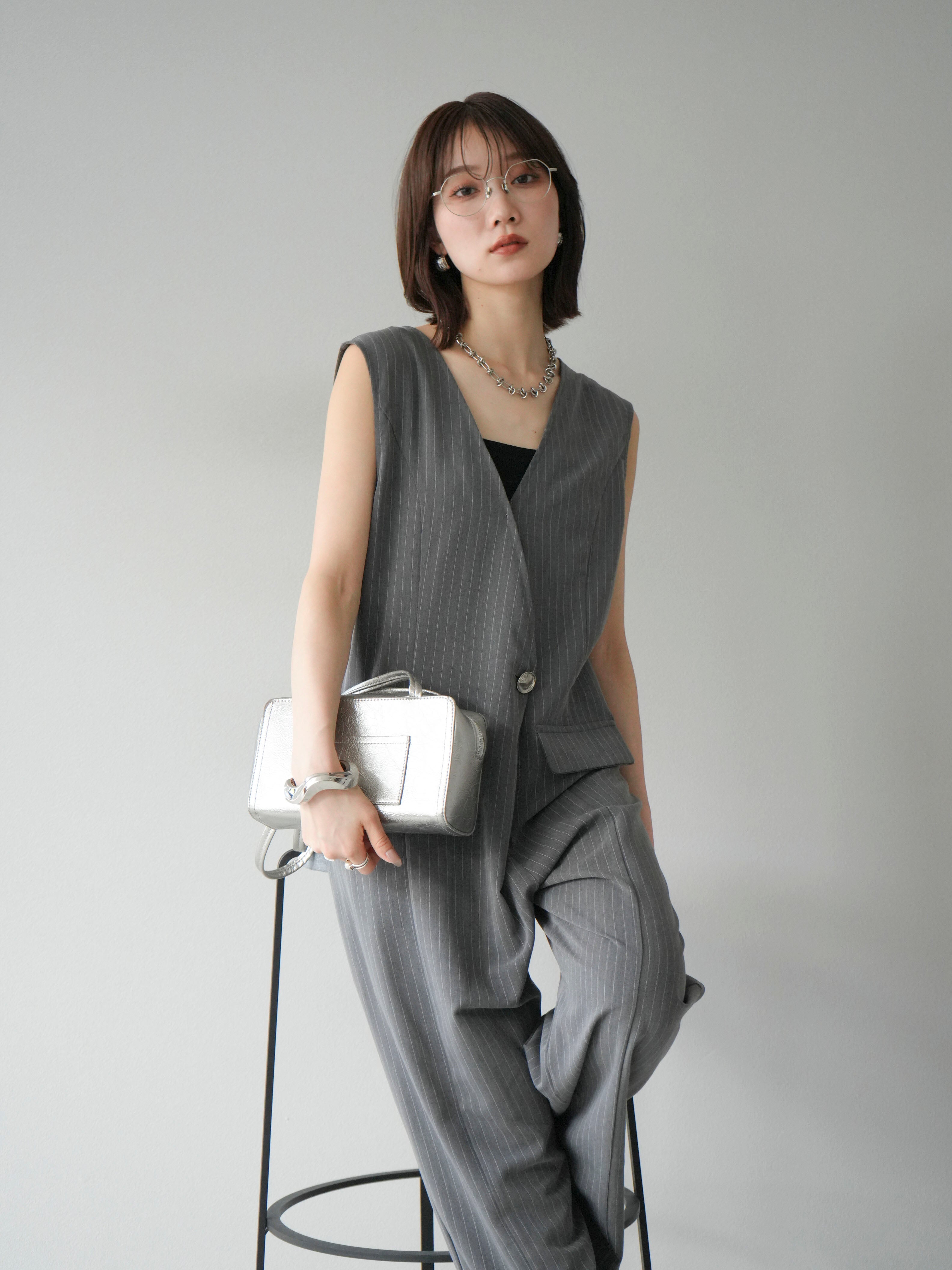 予約]ストライプラップデザインオールインワン/グレー – Lumier