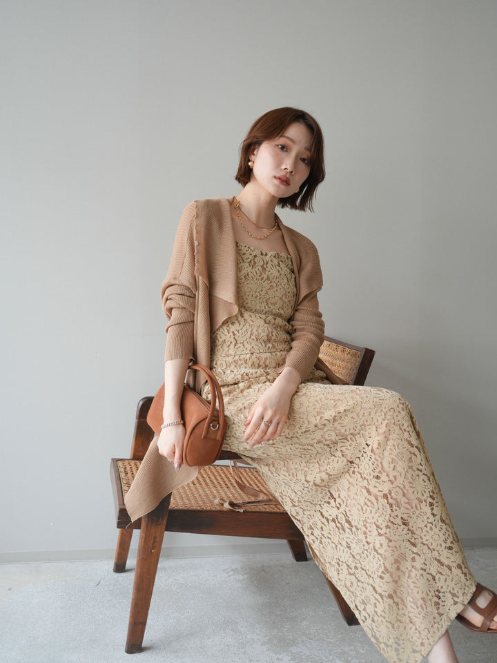 [SET]ドレープリブニットガウン+フルレースキャミ＆IラインスカートSET UP(2set)