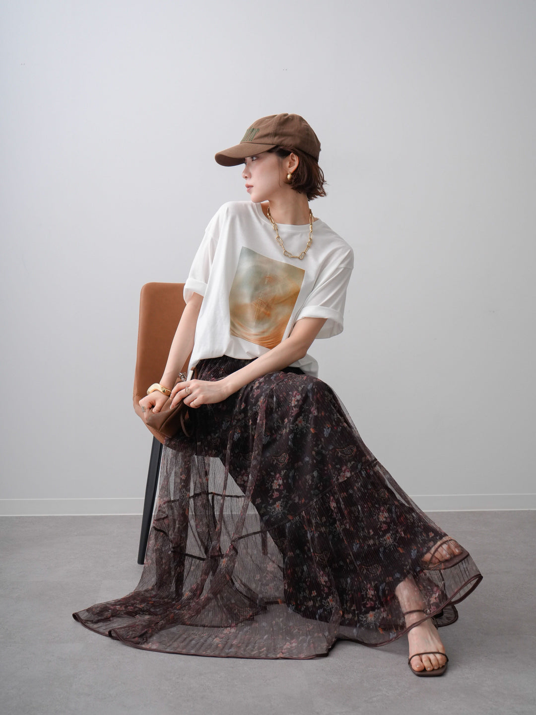 [SET]ニュアンスフォトTEE+フラワーチュールギャザースカート(2set)